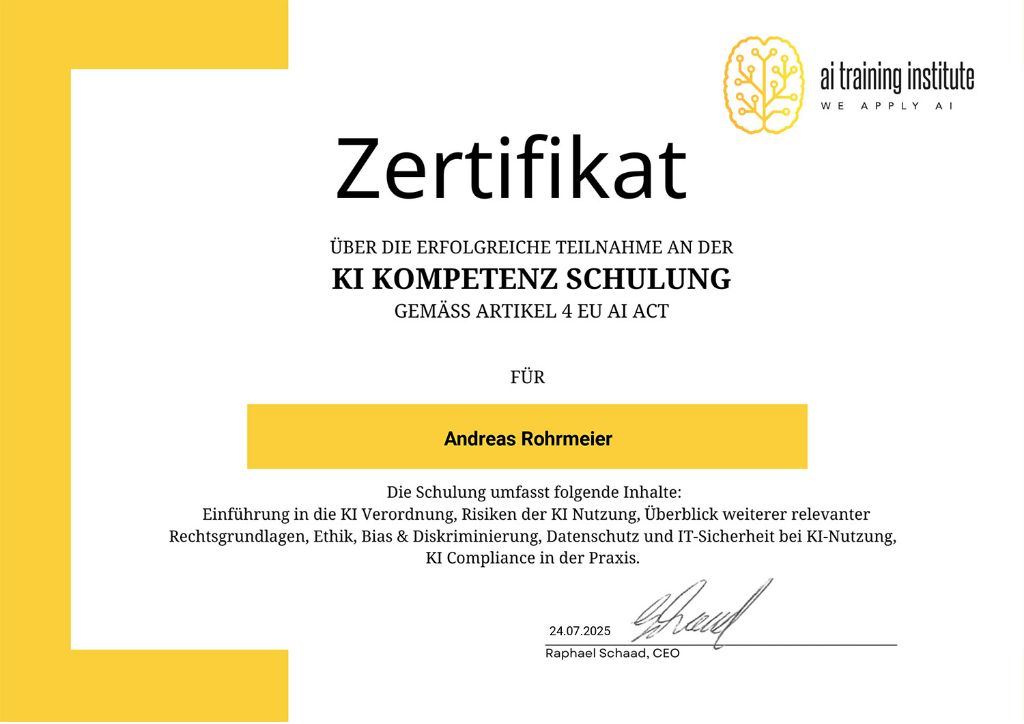 Zertifikat KI Kompetenz Schulung